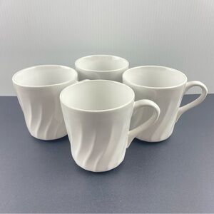 Corelle Coordinates Stoneware Mugs White Swirl Pattern Set of 4 - 8 oz Cups